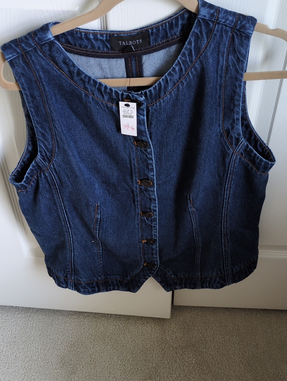 NWT - Talbots Classic Denim Button-Front Vest in Deep Blue